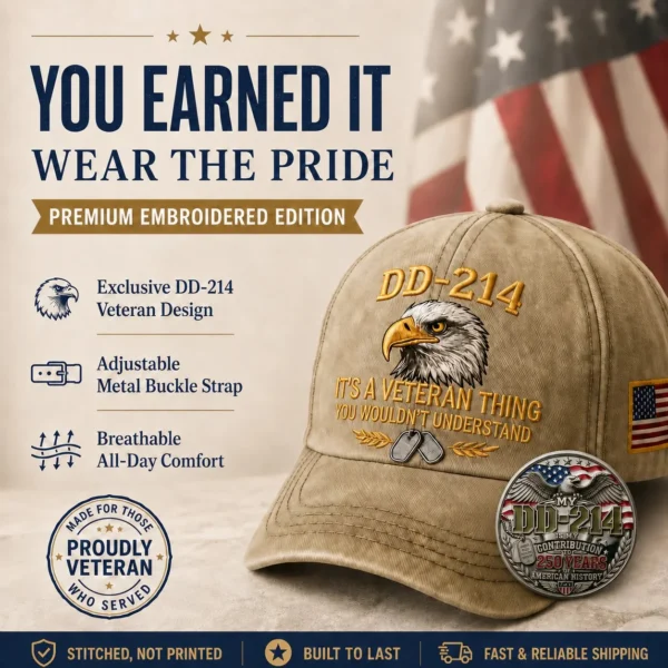 DD-214 Veteran 3D Embroidered Cap – “IT’S A VETERAN THING YOU WOULDN’T UNDERSTAND”🎁 Free Badge With Every Cap Purchase