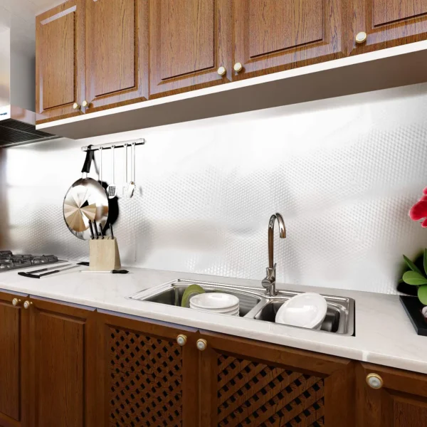 50% OFF – Stainless Steel Oil-Proof Adhesive Wallpaper Roll for Kitchen Countertops, Cabinets & Backsplash
