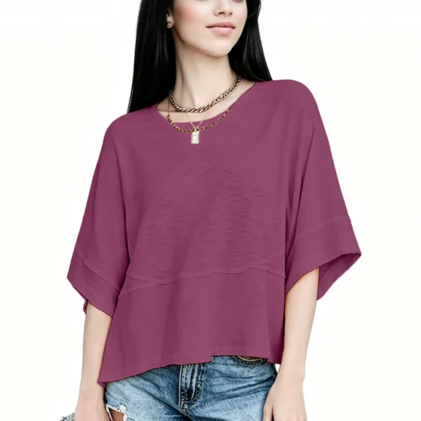Women’s Summer Casual Crewneck Batwing Half Sleeve T-Shirts Solid Color Loose Fit Cute Basic Flowy Tops Tees Blouses