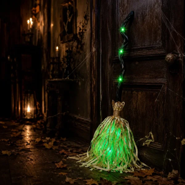 Animated Moving Witch Broom, Light‐Sound‐Motion Halloween Prop to Boost Thrill for Your Indoor & Outdoor Party Decor